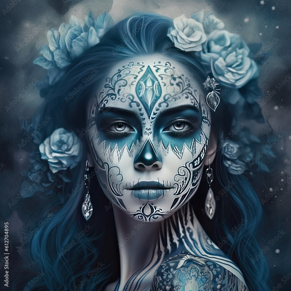 Mexican woman adorned for Day of the Dead. Generative AI Mexican woman adorned for Day of the Dead. Generative AI
