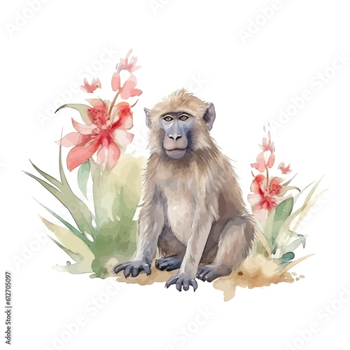 Cute monkey cartoon in watercolor style