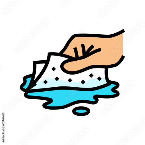 soaking spills with paper towel color icon vector. soaking spills with paper towel sign. isolated symbol illustration