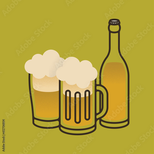 beer bottle and glass with retro illustration style (ID: 612706804)