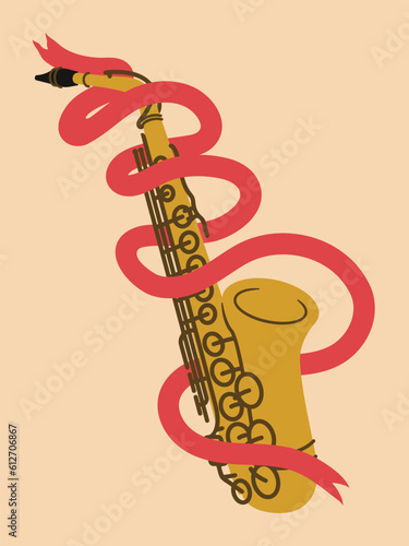 Billede på lærred illustration of a jazz music saxophone instrument with ribbon