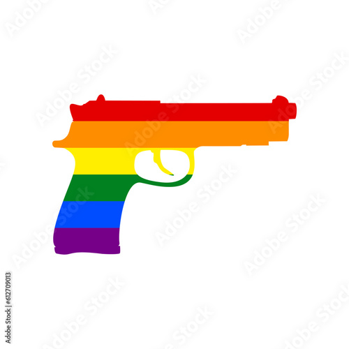 Gun sign illustration. Rainbow gay LGBT rights colored Icon at white Background. Illustration.