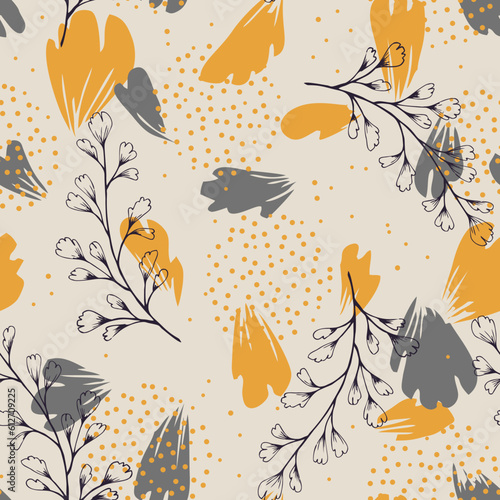 Scandinavian seamless doodle pattern with vintage leaves sketch.  For wrapping paper. Ideal for wallpaper, surface textures, textiles.