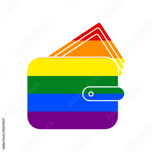 Wallet sign illustration. Rainbow gay LGBT rights colored Icon at white Background. Illustration.