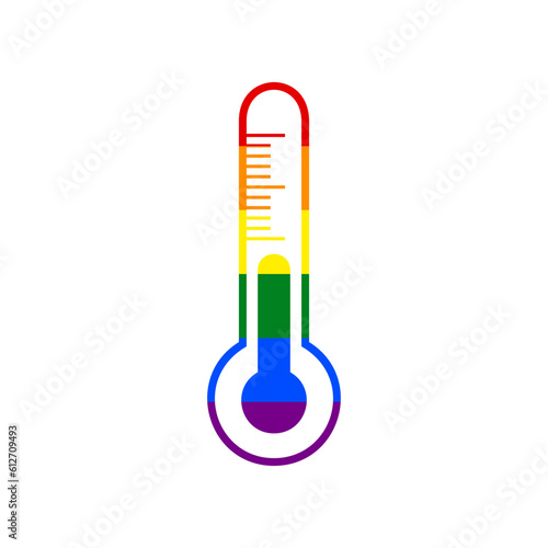 Meteo diagnostic technology thermometer sign. Rainbow gay LGBT rights colored Icon at white Background. Illustration.