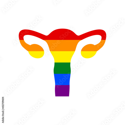 Human anatomy. Uterus sign. Rainbow gay LGBT rights colored Icon at white Background. Illustration.