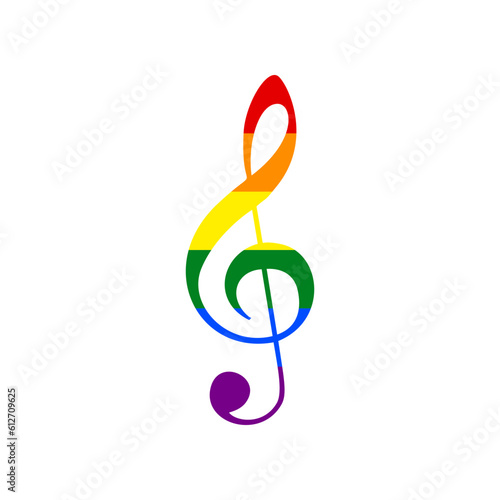 Music violin clef sign. G-clef. Treble clef. Rainbow gay LGBT rights colored Icon at white Background. Illustration.