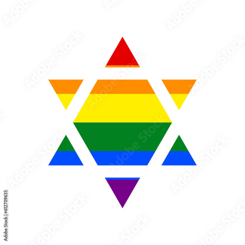 Shield Magen David Star Inverse. Symbol of Israel inverted. Rainbow gay LGBT rights colored Icon at white Background. Illustration.