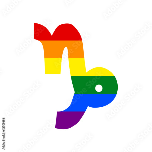 Capricorn sign illustration. Rainbow gay LGBT rights colored Icon at white Background. Illustration.