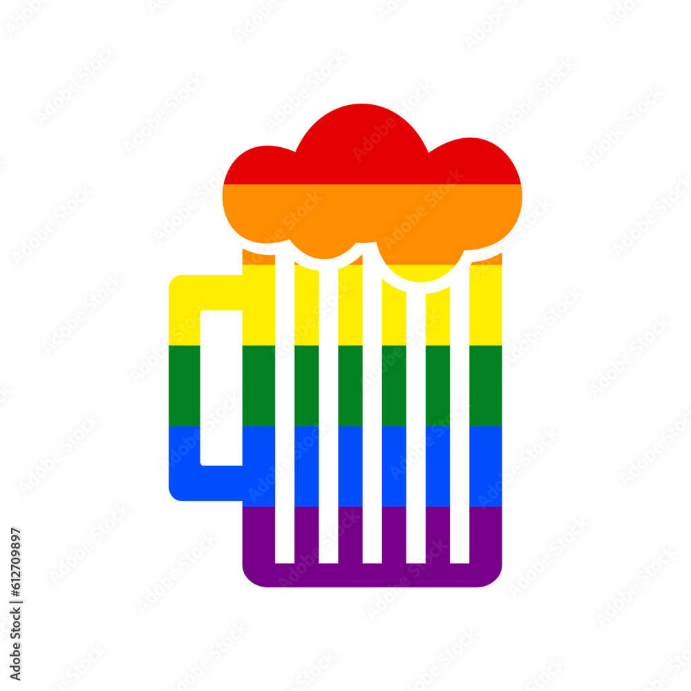 Glass of beer sign. Rainbow gay LGBT rights colored Icon at white Background. Illustration. Glass of beer sign. Rainbow gay LGBT rights colored Icon at white Background. Illustration.