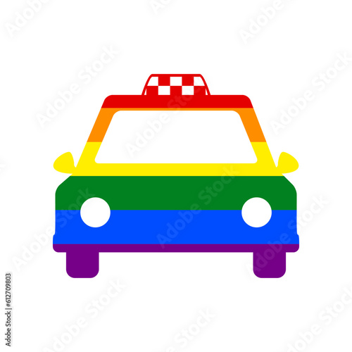 Taxi sign illustration. Rainbow gay LGBT rights colored Icon at white Background. Illustration.