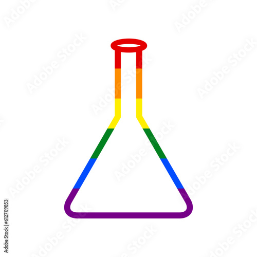 Conical Flask sign. Laboratory glass sign. Rainbow gay LGBT rights colored Icon at white Background. Illustration.
