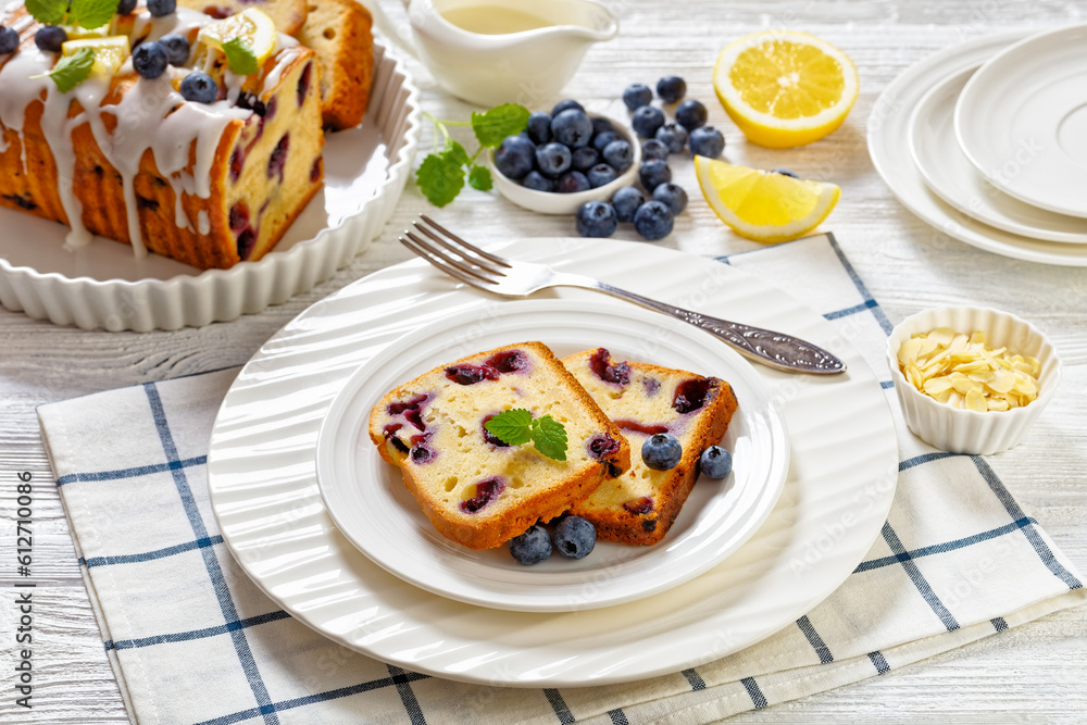 Lemon Blueberry Bread with Lemon Glaze, top view Lemon Blueberry Bread with Lemon Glaze, top view