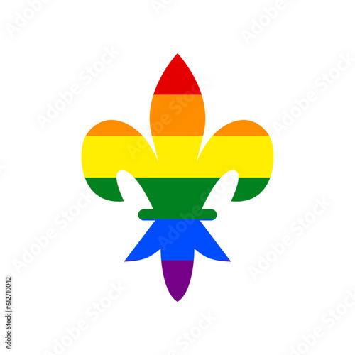 Royal lily, flower of king, iris of queen. Elements for design. Rainbow gay LGBT rights colored Icon at white Background. Illustration.