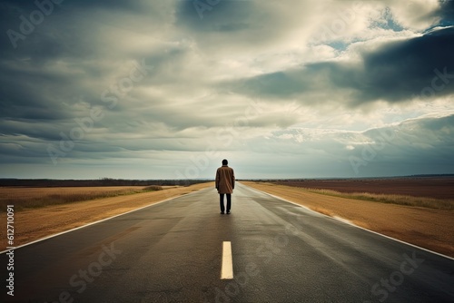 Lonely man on empty road