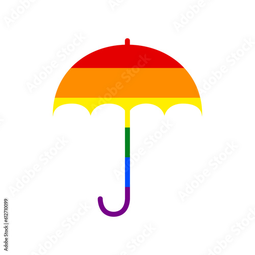 Umbrella sign icon. Rain protection symbol. Flat design style. Rainbow gay LGBT rights colored Icon at white Background. Illustration.