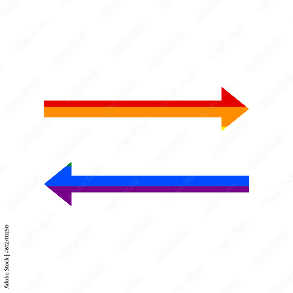 Arrow simple sign. Rainbow gay LGBT rights colored Icon at white Background. Illustration. Arrow simple sign. Rainbow gay LGBT rights colored Icon at white Background. Illustration.