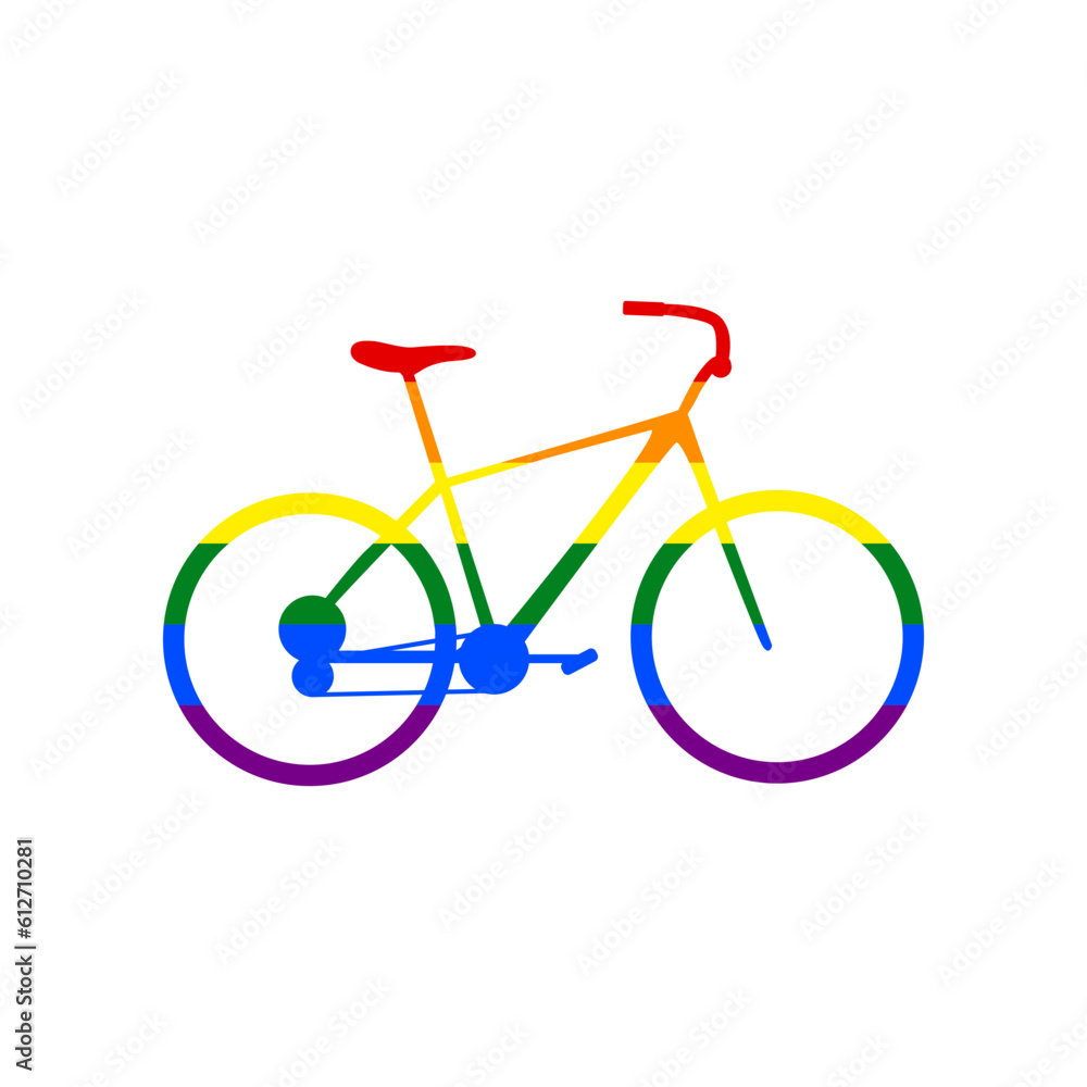 Obraz premium Bicycle, Bike sign. Rainbow gay LGBT rights colored Icon at white Background. Illustration.
