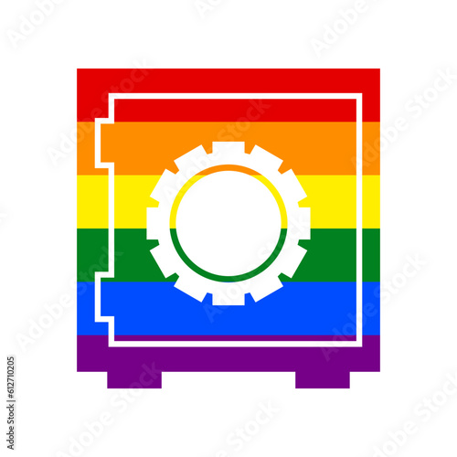 Safe sign illustration, crib, vault, lock box. Rainbow gay LGBT rights colored Icon at white Background. Illustration.