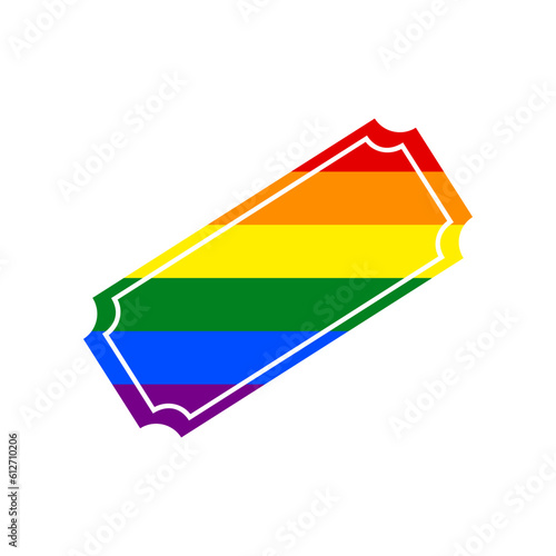 Ticket sign illustration. Rainbow gay LGBT rights colored Icon at white Background. Illustration.