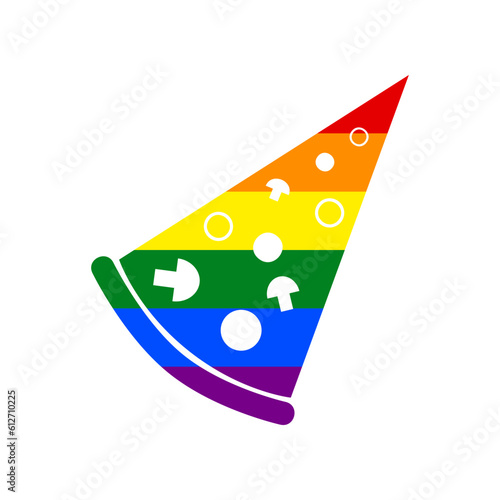 Pizza simple sign. Rainbow gay LGBT rights colored Icon at white Background. Illustration.