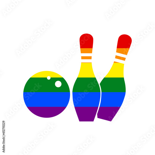 Bowling sign illustration. Rainbow gay LGBT rights colored Icon at white Background. Illustration.