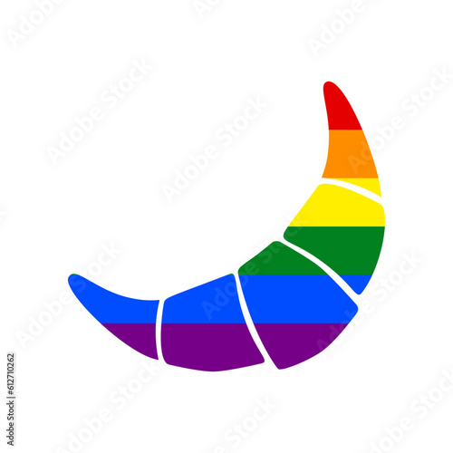 Croissant simple sign. Rainbow gay LGBT rights colored Icon at white Background. Illustration.