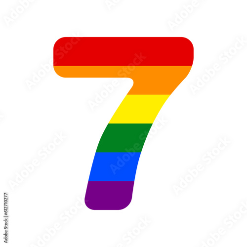 Number 7 sign design template element. Rainbow gay LGBT rights colored Icon at white Background. Illustration.