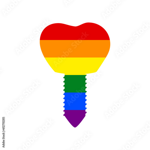 Tooth implant sign illustration. Rainbow gay LGBT rights colored Icon at white Background. Illustration.