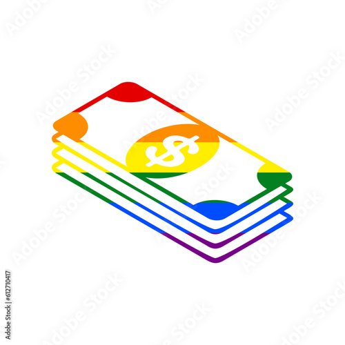 Bank Note dollar sign. Rainbow gay LGBT rights colored Icon at white Background. Illustration.
