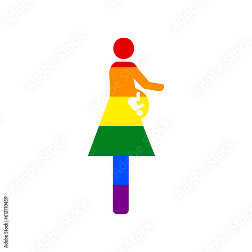 Women and baby sign. Rainbow gay LGBT rights colored Icon at white Background. Illustration.