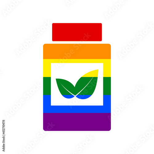 Supplements container sign. Rainbow gay LGBT rights colored Icon at white Background. Illustration.