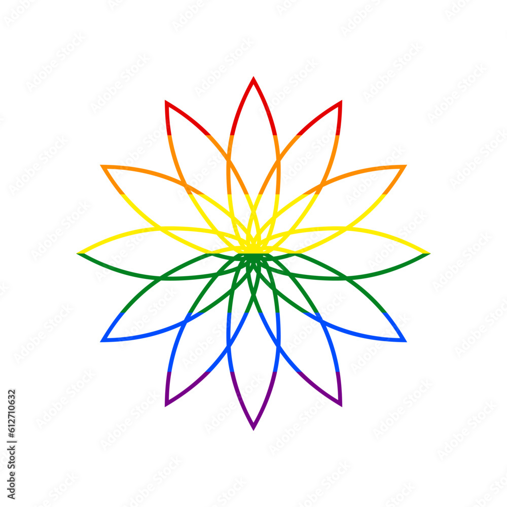 Flower sign. Rainbow gay LGBT rights colored Icon at white Background. Illustration. Flower sign. Rainbow gay LGBT rights colored Icon at white Background. Illustration.