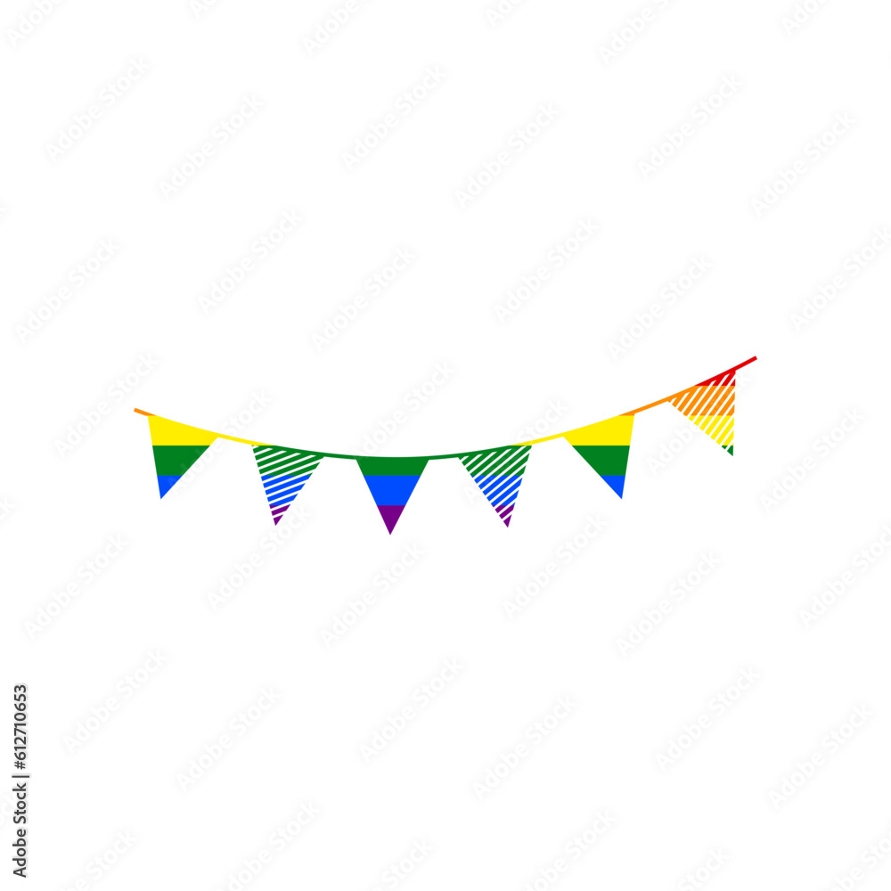 Fototapeta premium Holiday flags garlands sign. Rainbow gay LGBT rights colored Icon at white Background. Illustration.