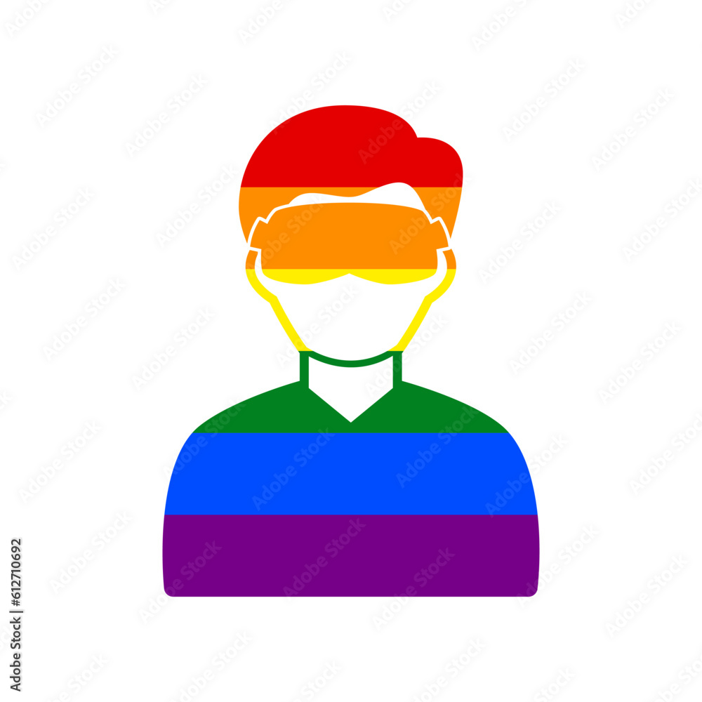 Man with sleeping mask sign. Rainbow gay LGBT rights colored Icon at white Background. Illustration.