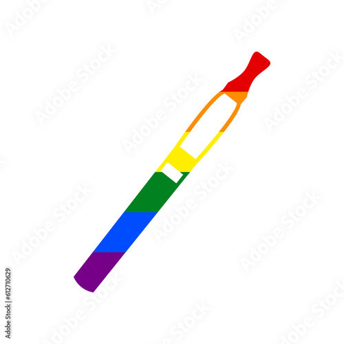 E-cigarette sign. Rainbow gay LGBT rights colored Icon at white Background. Illustration.