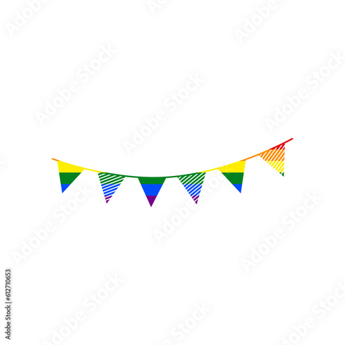 Holiday flags garlands sign. Rainbow gay LGBT rights colored Icon at white Background. Illustration.