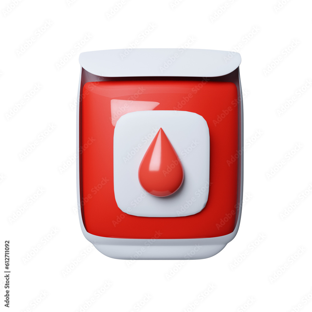 Fototapeta premium 3d blood bag. blood pack for transfusion, blood donation cartoon concept. icon isolated on white background. 3d rendering illustration. Clipping path.