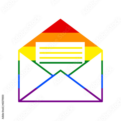 Letter in an envelope sign illustration. Rainbow gay LGBT rights colored Icon at white Background. Illustration.