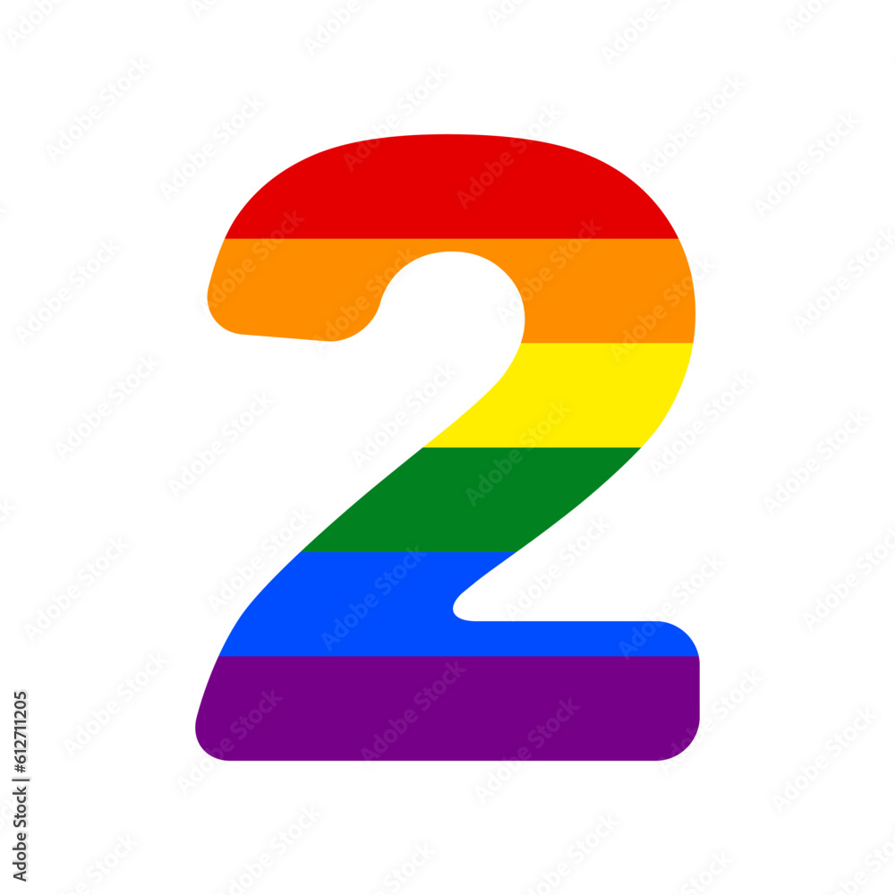 Number 2 sign design template elements. Rainbow gay LGBT rights colored Icon at white Background. Illustration. Number 2 sign design template elements. Rainbow gay LGBT rights colored Icon at white Background. Illustration.