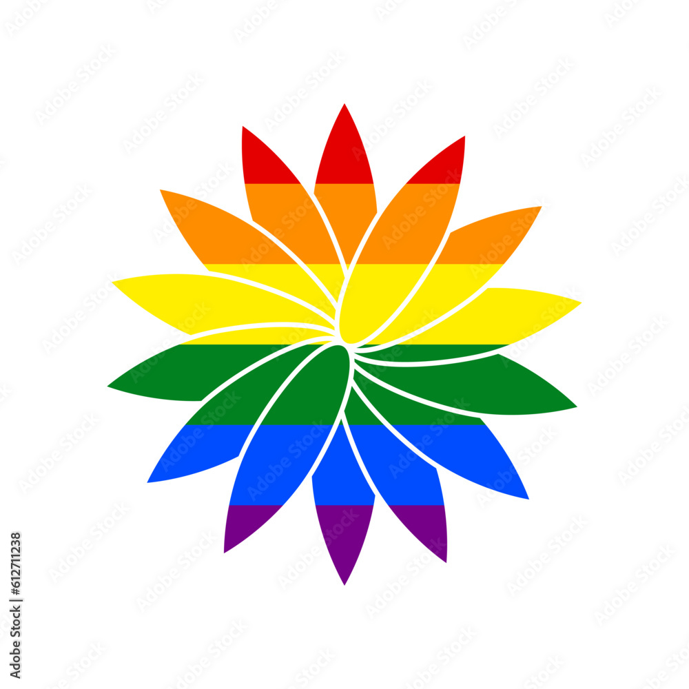 Flower sign. Rainbow gay LGBT rights colored Icon at white Background. Illustration. Flower sign. Rainbow gay LGBT rights colored Icon at white Background. Illustration.