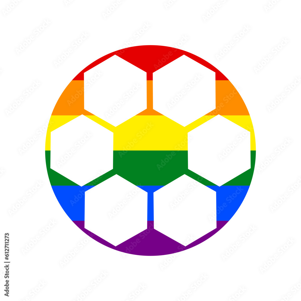 Soccer ball sign. Rainbow gay LGBT rights colored Icon at white Background. Illustration. Soccer ball sign. Rainbow gay LGBT rights colored Icon at white Background. Illustration.
