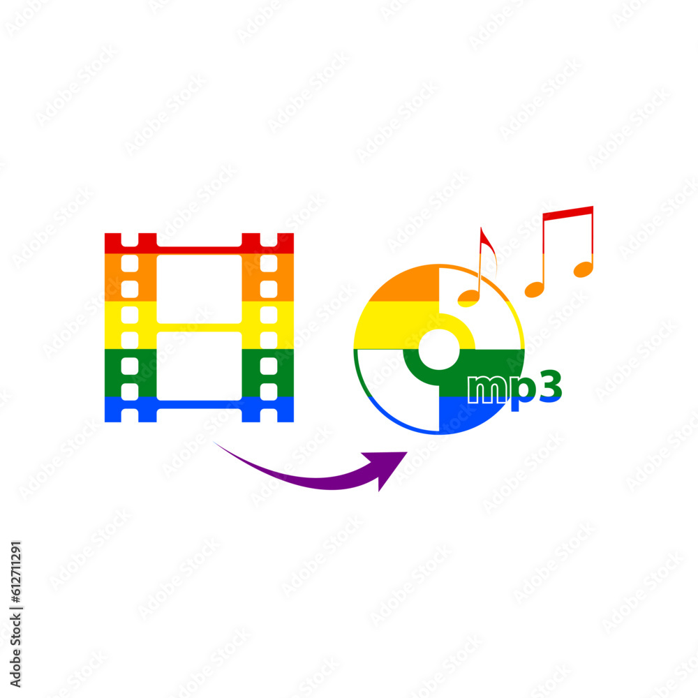 Video to audio converter sign. Rainbow gay LGBT rights colored Icon at white Background. Illustration.