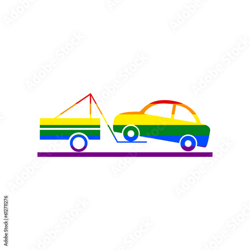 Tow truck sign. Rainbow gay LGBT rights colored Icon at white Background. Illustration.
