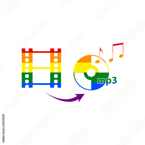 Video to audio converter sign. Rainbow gay LGBT rights colored Icon at white Background. Illustration.