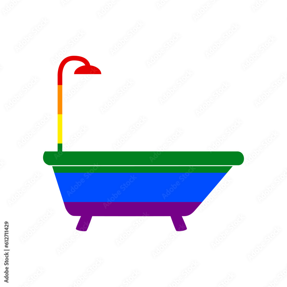 Bathtub sign. Rainbow gay LGBT rights colored Icon at white Background. Illustration. Bathtub sign. Rainbow gay LGBT rights colored Icon at white Background. Illustration.