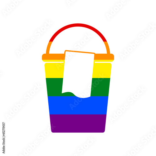 Bucket and a rag sign. Rainbow gay LGBT rights colored Icon at white Background. Illustration.