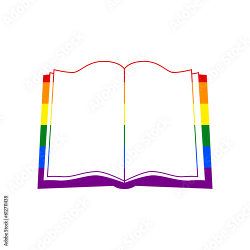 Book sign. Rainbow gay LGBT rights colored Icon at white Background. Illustration.
