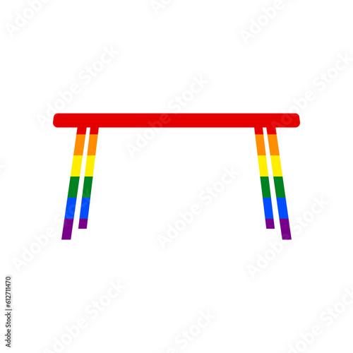 Table sign. Rainbow gay LGBT rights colored Icon at white Background. Illustration.