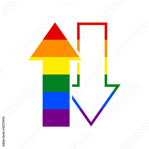 Arrows top down sign. Rainbow gay LGBT rights colored Icon at white Background. Illustration.